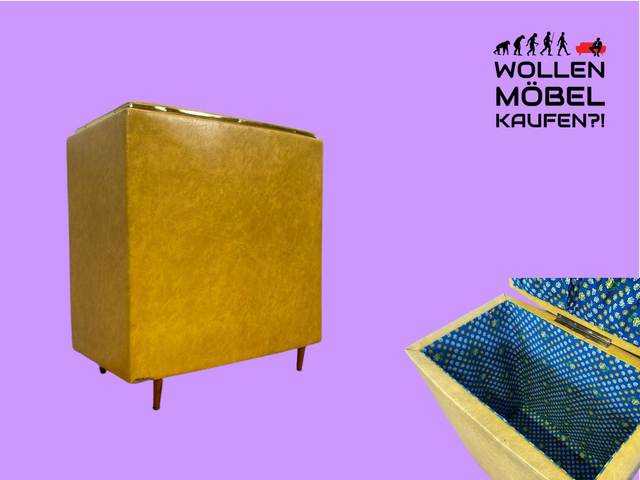 WMK Decorative and very well preserved mid-century laundry chest with easy-care imitation leather cover & beautiful blue interior # Laundry puff laundry basket laundry collector vintage 60s retro # Shipping possible