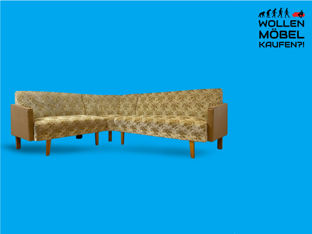 WMK Sehr hübsches und gut erhaltenes 60er Jahre Ecksofa mit schönem floralem Originalbezug und bequemen Federkernsitzen # Eckcouch Couch Sofa Sitzgarnitur Mid-Century Vintage Retro # Versand möglich