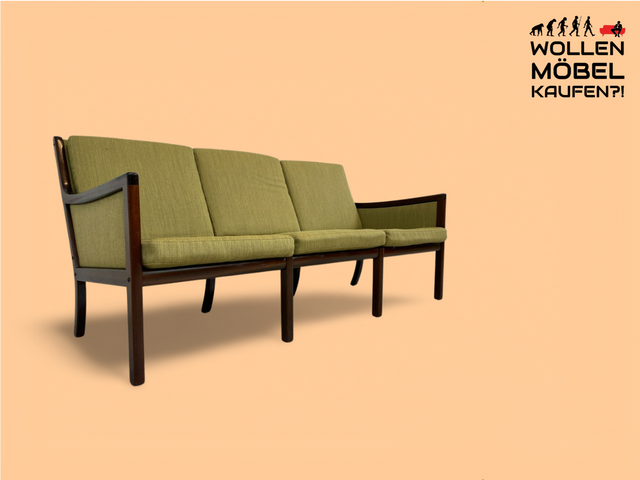 WMK Stilvolles & gut erhaltenes skandinavisches Designersofa von Ole Wanscher für Poul Jeppesen Møbelfabrik mit eldem Mahagoni Rahmen # 3er Sofa Couch Sitzgarnitur Mid-Century Danish Design Vintage