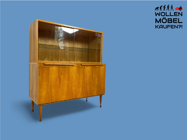 WMK Schöne & gut erhaltene Mid-Century Vitrine in Esche von VEB Bad Liebenwerda aus 1966, baugleich mit VEB Hellerau # Highboard Schubladenkommode Geschirrschrank Sideboard Kommode 60er DDR Vintage