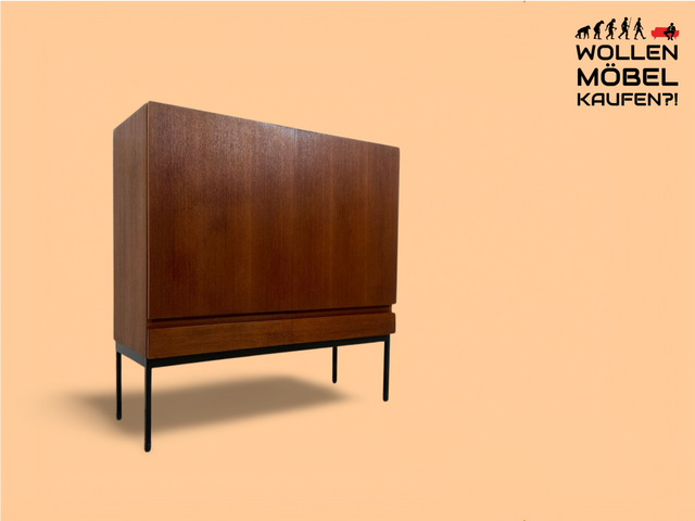 WMK Stilvolles & sehr gut erhaltenes 50er Jahre Designerhighboard B60 von Dieter Wäckerlin für Behr in Teakholz # Highboard Wäscheschrank Crendenza Anrichte Barschrank Sideboard Mid-Century Loft Teak