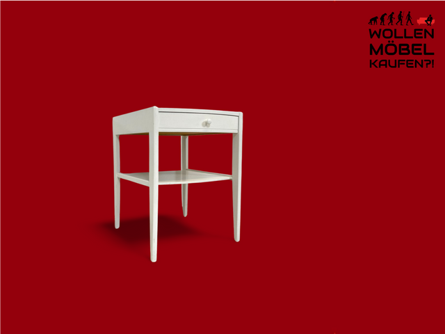 WMK Minimalistischer und gut erhaltener weißer skandinavischer Beistelltisch mit Schublade und praktischer Ablage # Nachttisch Nachtschrank Nachtkommode Nachtschränkchen Kommode Ablage Vintage 70er
