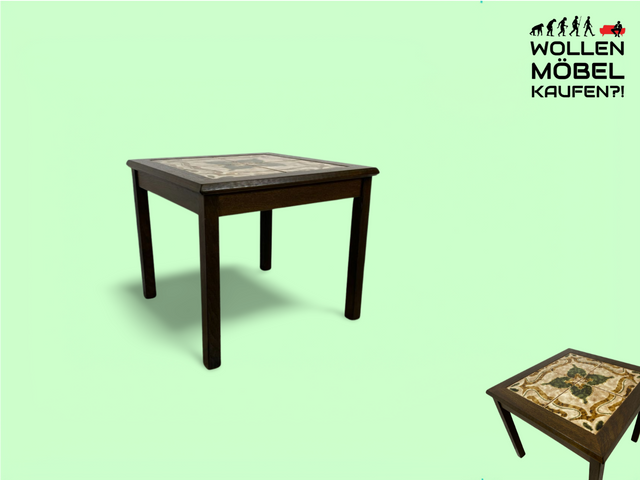 WMK Besonders schöner und sehr gut erhaltener skandinavischer Couchtisch mit kunstvoll gestalteten Fliesen # Tisch Wohnzimmertisch Beistelltisch Fliesentisch Sofatisch Coffe table Vintage Mid-Century