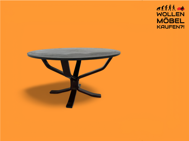 WMK Formschöner skandinavischer Designercouchtisch Falcon von Sigurd Ressel für Vatne Møbler mit seltener Tischplatte aus Schiefer # runder Couchtisch Wohnzimmertisch Coffee Table Vintage Mid-Century