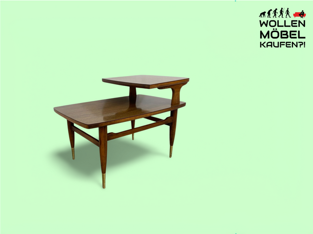 WMK Formschöne und sehr gut erhaltene Mid-Century Blumenbank mit pflegeleichter Resopal Oberfläche und Messingbeschlägen # Beistelltisch Blumentisch Blumenetagere Couchtisch Nachttisch Vintage Retro