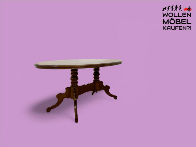 WMK Imposanter und gut erhaltener großer 60er Jahre Couchtisch in antikem Stil mit hübsch gedrechseltem Fußgestell und toller Maserung # Wohnzimmertisch Salontisch Coffee Table Vintage Stilmöbel