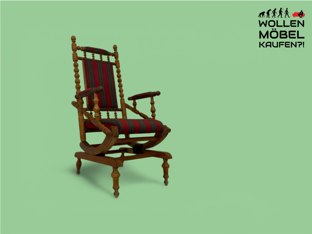 WMK Wunderschöner und sehr gut erhaltener dänischer Schaukelstuhl aus gedrechseltem Vollholz Rahmen mit bodenschonender Federwippung # Stuhl Sessel Lesesessel Rocking Chair Vintage Skandinavisch