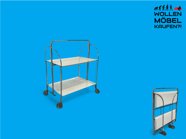 WMK Der Design Klassiker! Kultiger & sehr gut erhaltener faltbarer Dinette Servierwagen von Bremshey Solingen aus 1960er Jahren # Teewagen Barwagen Beistelltisch Couchtisch Industrial Design Vintage