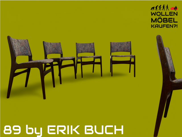 WMK Set aus 4 sehr gut erhaltenen skandinavischen Designerstühlen Modell 89 von Erik Buch für Anderssstrup # Stühle Esszimmerstühle Küchenstühle Design Dining Chairs Mid-Century Danish Design Vintage