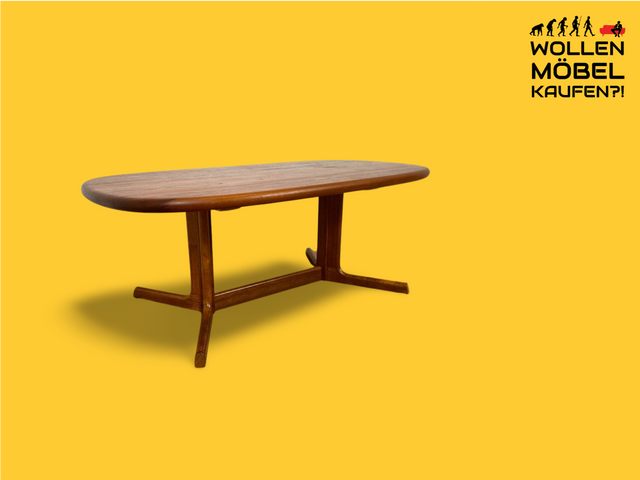 WMK Stilvoller & sehr gut erhaltener großer skandinavischer Designercouchtisch von Dyrlund aus massivem Teakholz # ovaler Couchtisch Wohnzimmertisch Coffee Table Mid-Century Vintage Danish Design Teak