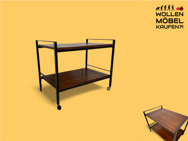 WMK Stilvoller, minimalistischer und gut erhaltener Vintage Servierwagen auf Rollen # Beistelltisch Teewagen Barwagen Ablage Couchtisch Rollwagen Loft Industrial Design 60er 70er # Versand möglich