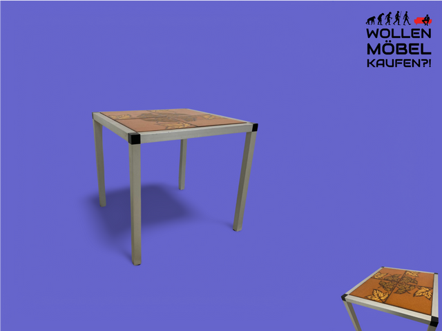 WMK Schicker Space Age Beisteltisch aus gebürstetem Stahl und kunstvollen Fliesen # Tisch Tischchen Blumentisch Coffee Table Chrom Couchtisch Vintage 70er - Lieferung möglich