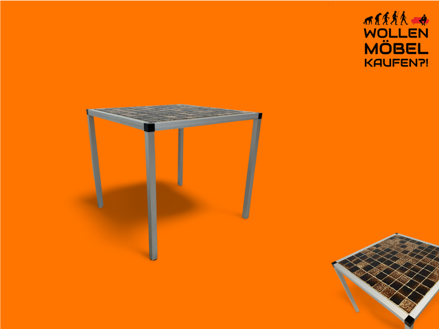 WMK Schicker Space Age Couchtisch aus gebürstetem Stahl und kunstvollen Fliesen # Beistelltisch Tisch Tischchen Blumentisch Coffee Table Chrom Couchtisch Vintage 70er - Lieferung möglich