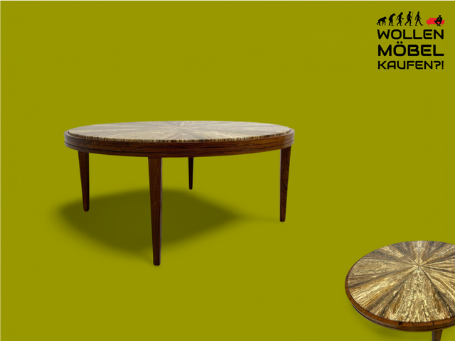 WMK Sehr gut erhaltener runder Mid-Century Designercouchtisch in skandinavischem Design von Berthold Müller mit schöner Natursteinplatte & Holzgstell aus Palisander # Couchtisch Coffee Table Vintage