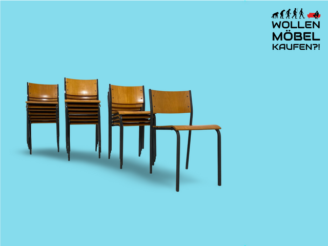 WMK 1/10 Formschöner, minimalistischer und gut erhaltener dänischer Vintage Stapelstuhl mit schwarzem Metallrahmen # Stapelstühle Stühle Küchenstühle Schulstühle Esszimmerstühle 60er 70er Mid-Century