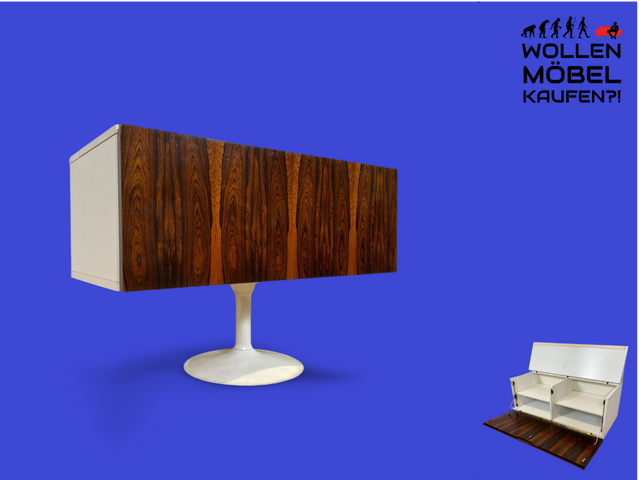 WMK Stilvolle & sehr seltene Space Age Kommode , früherer Phonoschrank , mit edler Palisander Front & Tulpenfuß aus Metall # Musiktruhe Vinlyschrank Bar Barschrank Sideboard TV-Lowboard 70er Vintage
