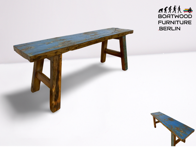 Boatwood by WMK I Robuste 120cm lange Bank aus altem Bootsholz I handgefertigtes Unikat I Teakholz massiv in Originalfarbe # Holzbank Gartenbank Bench Küchenbank Sitz Gartenmöbel Balkonmöbel Treibholz