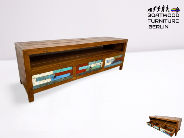 Boatwood by WMK I Besonders schönes 180 cm langes TV Lowboard aus altem Bootsholz I nachhaltiges & handgefertigtes Unikat I Teakholz massiv I Kommode Bank Board Anrichte Bootsmöbel Rostock Bremen Sylt