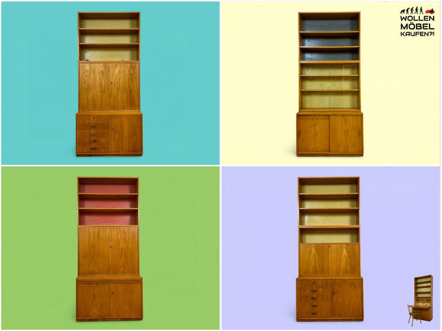 WMK Stilvoller & geräumiger 1960er Jahre Designer Schreibschrank von Bruno Knoblauch für VEB Hellerau # Sekretär Schreibtisch Bücherregal Regal Highboard Regalwand Kommode Desk Mid-Century Vintage DDR