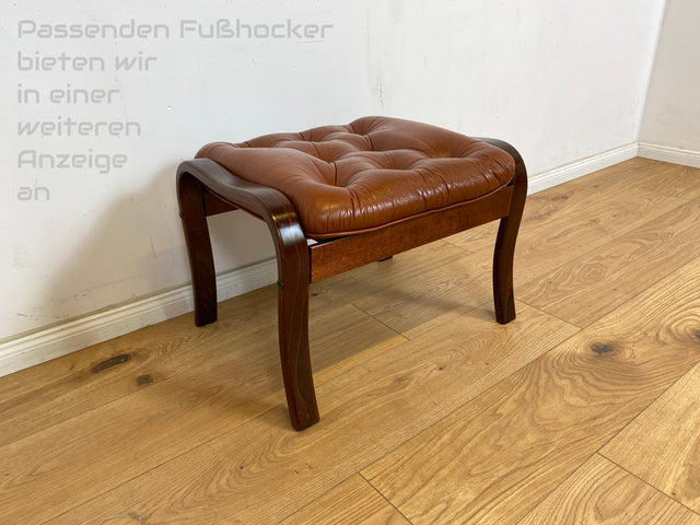 WMK 1/4 Beautifully designed, very comfortable & well-preserved Scandinavian leather armchair with quilted genuine leather # Armchair Reading Chair Relaxation Chair Easy Chair TV Chair Leather Vintage Mid-Century # Unit price