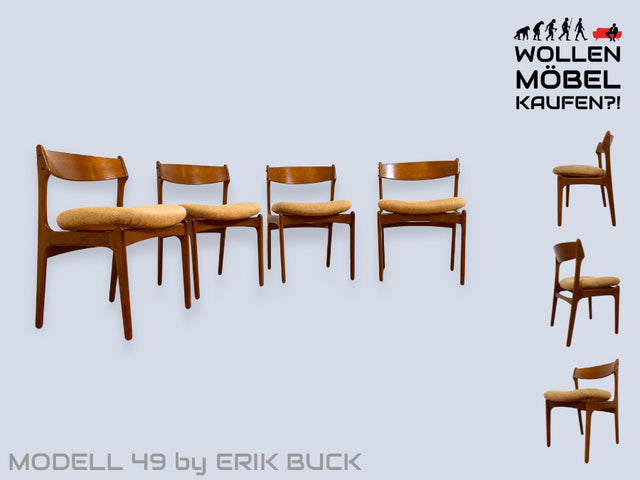 WMK I 4er Set skandinavischer Designer Stühle Model 49 von Erik Buck für O.D. Møbler I Teakholz I Esszimmerstühle Küchenstühle Chairs Danish Design Mid-Century Vintage Teak I Berlin Stuttgart Dresden