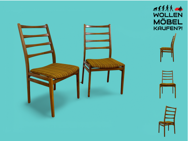WMK # 1/2 Formschöner, stabiler und gut erhaltener heller 60er Jahre Strebenstuhl mit intaktem Originalbezug # Stuhl Holzstuhl Esszimmerstuhl Küchenstuhl Dining Chair Mid-Century Vintage 70er Retro