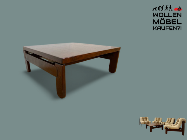 WMK I Stilvoller & sehr gut erhaltener niedriger 70er Space Age Couchtisch aus dunklem Holz I Wohnzimmertisch Coffee Table Clubtisch Sitzgarnitur Retro Vintage Mid-Century Berlin Leipzig Bayern NRW