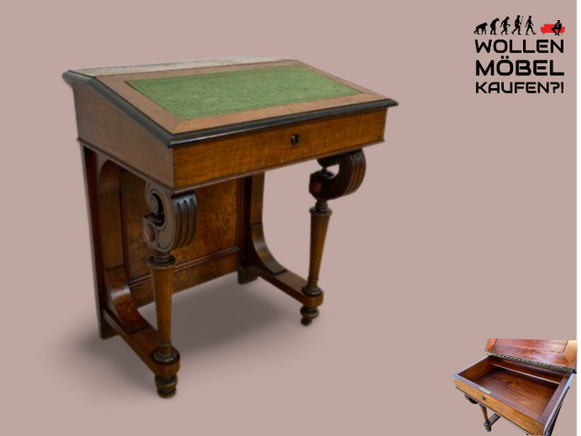 WMK I Vornehmer antiker Schreibpult mit handverzierten Volutenstützen und aufklapp. Fach I Konsolentisch Schreibtisch Kommode Konsole Sekretär Gründerzeit Biedermeier Vintage Berlin Bremen Heidelberg
