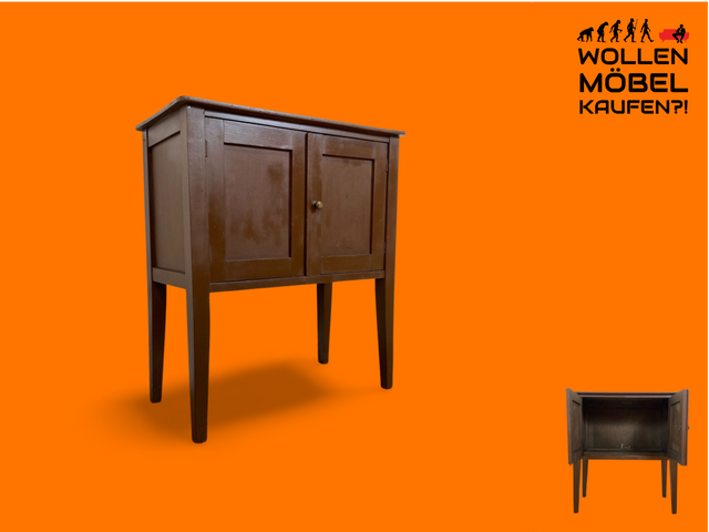 WMK # Hübsche kleine 1930er Jahre Art Deco Kommode aus vollem Holz mir großem Fach, original Messinggriffen und braun angestrichen # Kommödchen Schränkchen Flurkommode Beistelltisch Garderobe Vintage