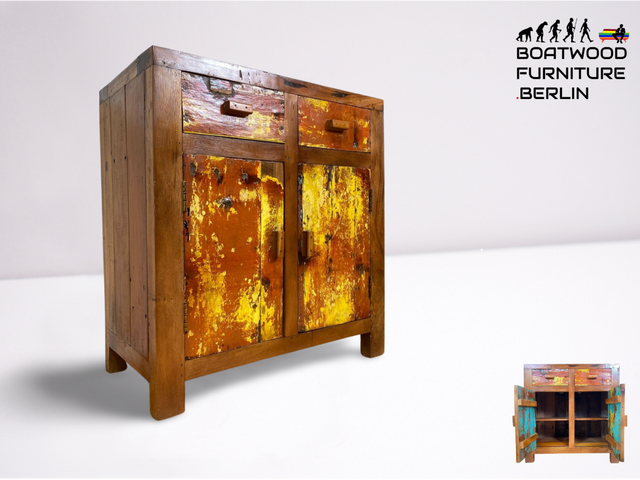 Boatwood by WMK I Besondere Kommode mit Schubladen I handgefertigt aus altem Bootsholz l ein Unikat aus massivem Teakholz I Schrank Sideboard Anrichte Wäschekommode Küchenschrank Cabinet Berlin Sylt