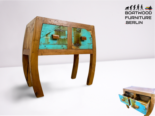 Boatwood by WMK I Formschöne Kommode mit Schubladen I handgefertigtes Unikat aus altem Bootsholz I Teakholz massiv I Anrichte Sideboard Schrank Konsole Flur Ablage Bootsmöbel Opium Berlin Hessen Bonn