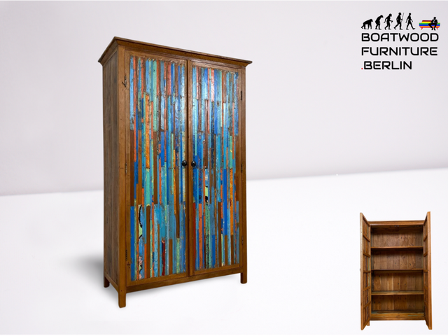 Boatwood by WMK # Bunterschöner Schrank aus altem Bootsholz, ein handgefertigtes Unikat aus massivem Teakholz # bunter Kleiderschrank Wäscheschrank Bücherschrank Flurschrank Wardrobe Patchwork Teak