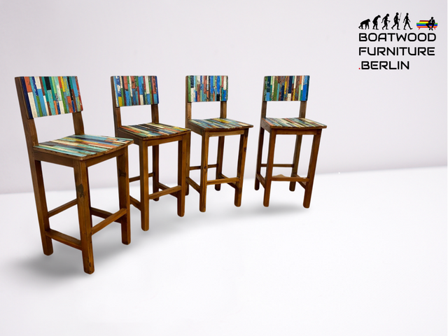 Boatwood by WMK # 1/5 Bunterschöner Barhocker aus altem Bootsholz, ein handgefertigtes Unikat aus massivem Teakholz # Barstuhl Hocker Sitzhocker Stuhl Küchenstuhl Holzstuhl Bar Stool Hausbar Gastro