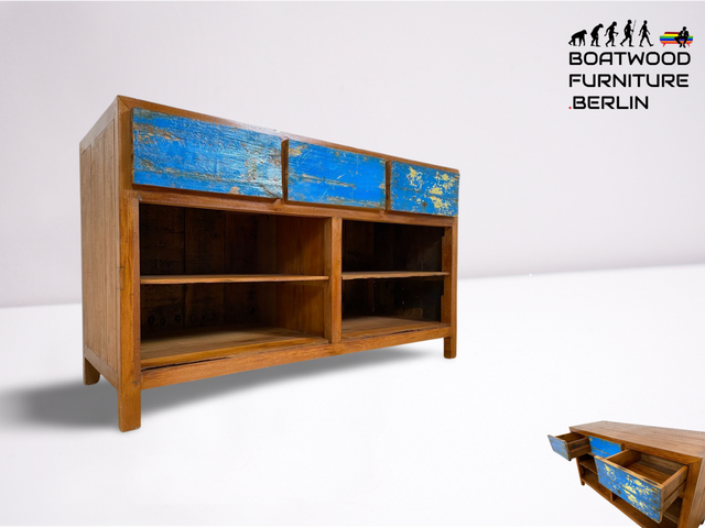 Boatwood by WMK # Einzigartige Anrichte aus altem Bootsholz, ein handgefertigtes Unikat aus massivem Teakholz # Schrank Sideboard Kommode Küchenanrichte Küchenschrank Küche Theke Geschirrschrank Teak