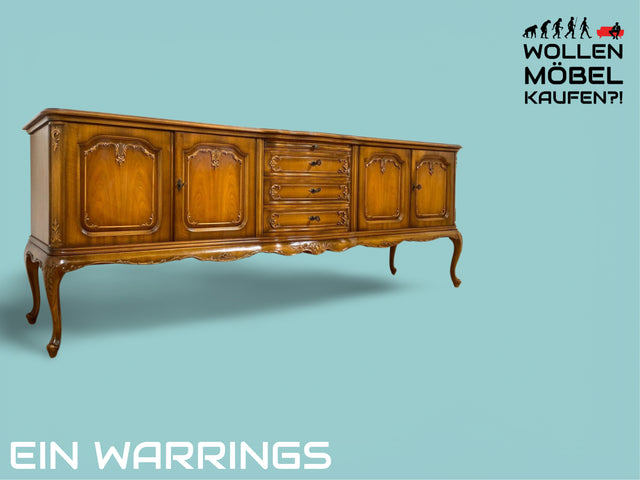 WMK I Elegantes 60er Jahre Chippendale Sideboard von Warrings, Vollholz aus Nussbaum & Mahagoni mit hübschen Holzapplikationen I Kommode Schrank Lowboard TV-Lowboard TV-Bank Anrichte Boho Vintage