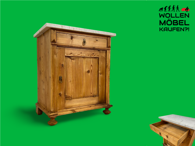 WMK I Schöne antike dänische Kommode aus vollem Holz mit Marmorplatte, Schublade & Messinggriffen I Schrank Marmorkommode Flurkommode Waschtisch Ablage Weichholz Jugendstil Vintage Berlin Bremen Bonn