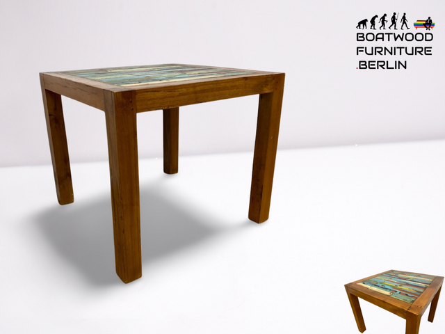 Boatwood by WMK I Einzigartiger Esstisch 90x90cm aus altem Bootsholz, ein handgefertigtes Unikat aus massivem Teakholz I Tisch Esszimmertisch Küchentisch Holztisch Gastro Dining Table Bootsmöbel Bunt
