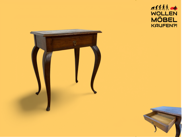 WMK # Elegante und gut erhaltene kleine antike Kommode aus vollem Holz mit Schublade und kunstvoll gebogenen Cabriole-Beinen # Beistelltisch Flurkommode Konsole Konsolentisch Barock Chippendale Vintage