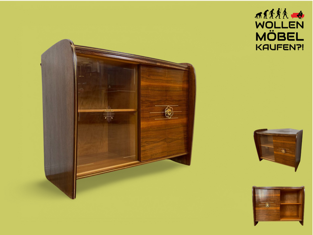 WMK # Besonderer & sehr gut erhaltener Mid-Century Barschrank , Vollholz, mit Schiebetüren & zum Eckschrank ausklappbar # Barkommode Barvitrine Kommode Vitrine Eckkommode Eckvitrine Vintage 50er 60er
