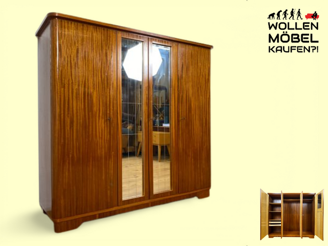 WMK I Stilvoller und sehr gut erhaltener Mid-Century Kleiderschrank aus vollem Holz mit Spiegel Türen und Schubladen I Schrank Wäsche Schlafzimmer Wardrobe 50er 60er Vintage Düsseldorf Dresden München