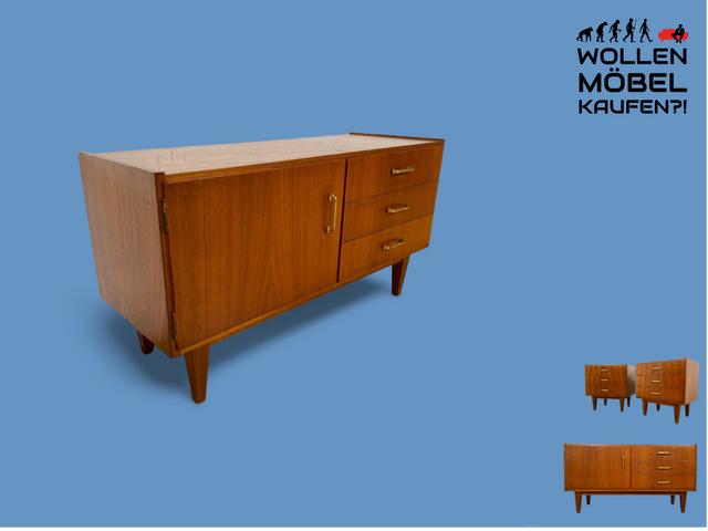 WMK # Stilvolles Mid-Century Lowboard aus 1966 mit Schubladen und formschönen Originalgriffen # Sideboard Wäschekommode Schuhschrank Flurkommode TV-Bank TV-Lowboard Vintage 60er Berlin Bayern Bremen