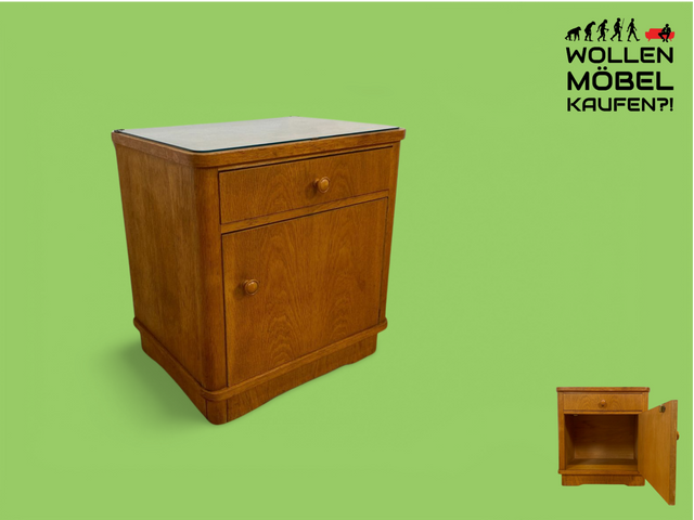 WMK # Hübscher und sehr gut erhaltener Mid-Century Nachttisch aus 1964 in Eichenholz mit Schublade und großem Fach # Nachtschrank Nachtschränkchen Nachtkommode Kommode Bedside Table Vintage 50er 60er