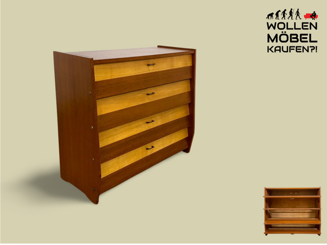 WMK I Schöner und gut erhaltener Mid-Century Schuhschrank mit 4 aufklappbaren Fächern und Messinggriffen I Schuhregal Schuhkommode Flurschrank Flurkommode Kommode Retro Vintage 60er 70er Berlin Bremen