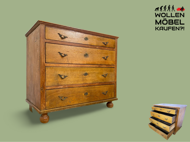 WMK I Imposante nordische antike Kommode aus massiver Eiche mit Schubladen & Messinggriffen I Bauernkommode Wäschekommode Schubladenkommode Wickelkommode Schrank Anrichte Cabinet Chest Vintage Berlin