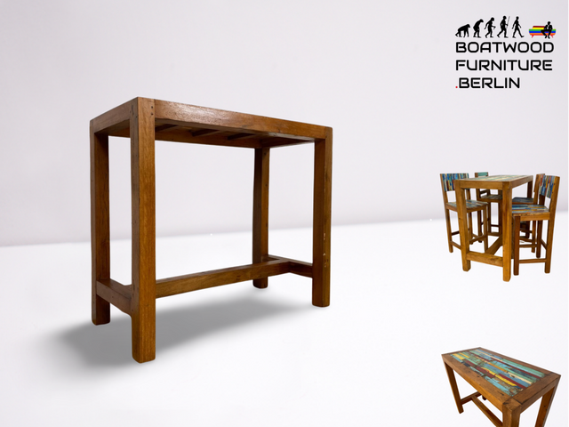 Boatwood by WMK # Schöner & robuster Bartisch (130x60) aus altem Bootsholz, ein handgefertigtes Unikat aus massivem Teakholz, Outdoor geeignet # Tisch Esstisch Küchentisch Holztisch Stehtisch Gastro