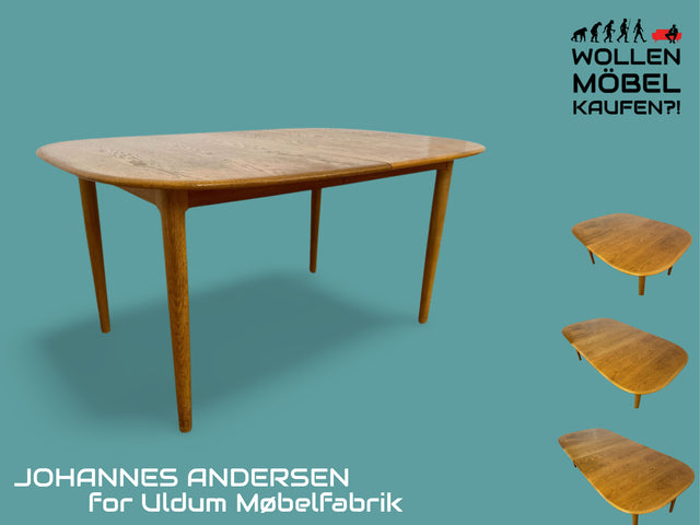 WMK # Ovaler skandinavischer Esstisch von Johannes Andersen für Uldum Møbelfabrik aus Eiche, 2x ausziehbar, Dänemark, 1960er Jahre # Tisch Esszimmertisch Dining Table Mid-Century Danish Design Vintage