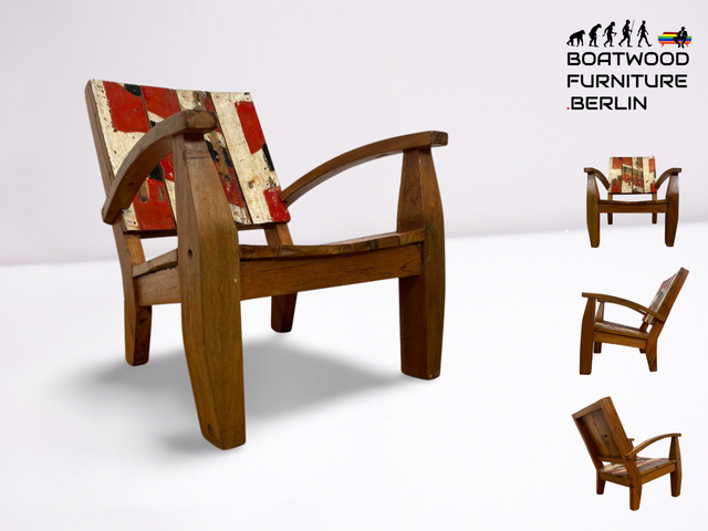 Boatwood by WMK I Besonderer Relax Sessel aus altem Bootsholz, ein handgefertigtes Unikat aus massivem Teakholz I Holzsessel Balkonsessel Gartenstuhl Gartensessel Gastro Gartenmöbel Balkonmöbel Boot