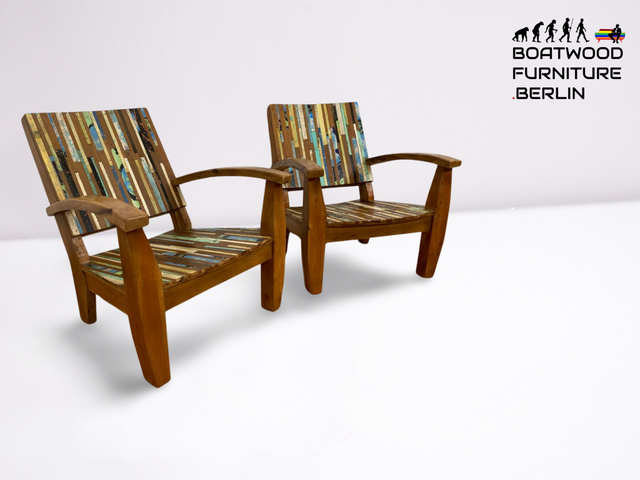 Boatwood by WMK I 1/2 Wunderschöner Relax Sessel aus altem Bootsholz, ein handgefertigtes Unikat aus massivem Teakholz I Holzsessel Balkonsessel Gartenstuhl Gartensessel Gastro Gartenmöbel Balkonmöbel