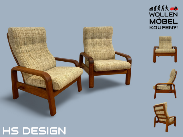 WMK I 1/2 Rarer skandinavischer Designer Sessel von HS Design, Teakholz Rahmen und feiner Wollbezug I Hochlehner Lesesessel Relax Armchair Teak Danish Design Mid-Century Vintage Berlin Hamburg München