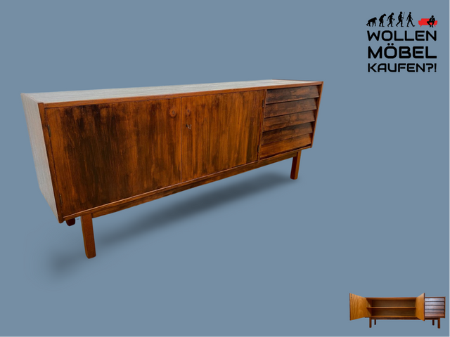 WMK I Besonders schönes skandinavisches Mid-Century Sideboard in dunkel gebeiztem Teakholz mit Schubladen I Schrank Kommode Anrichte TV Bank Lowboard Danish Design 60er Vintage Berlin München Nürnberg